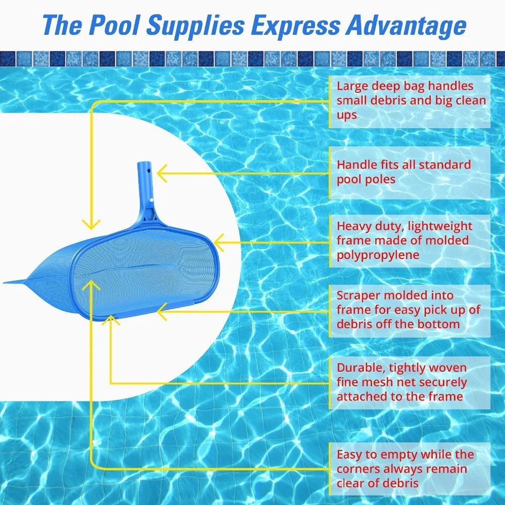 Deep Bag Pool Leaf Rake Heavy Duty Fine Mesh Net Picks up Small and