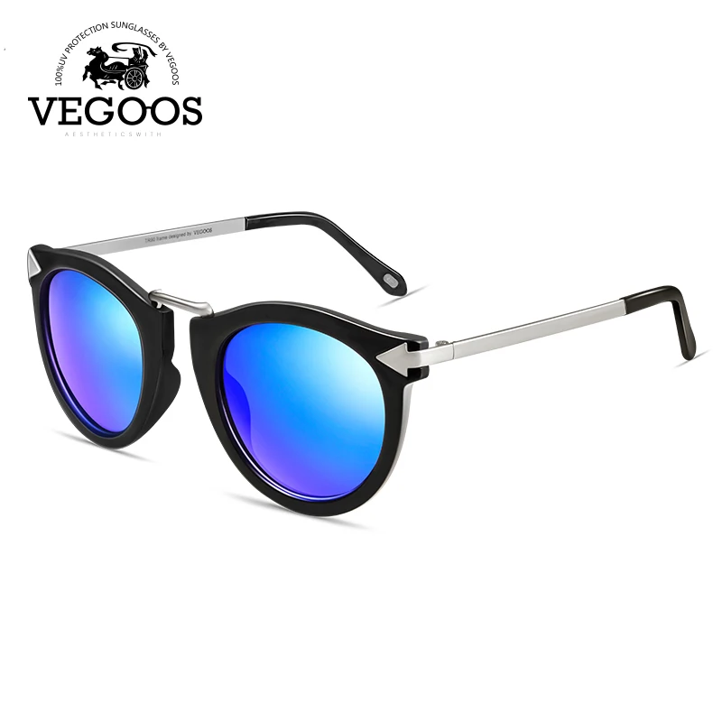 VEGOOS, женские солнцезащитные очки, поляризационные, Ретро стиль, модные, Круглые, со стрелками, стиль, солнцезащитные очки, UV400, защита, Lentes de Sol Mujer#6107 - Цвет линз: 6107C4S