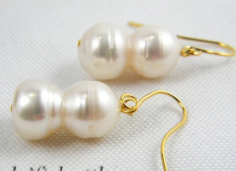 

Free shipping@@@@@ white 10mm double baroque freshwater pearl dangle earring 6.10