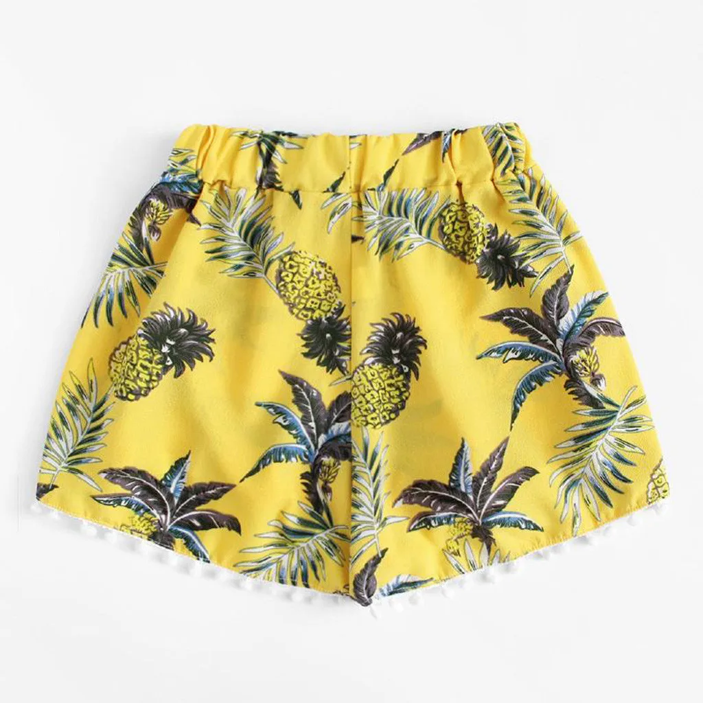 Shorts Spodenki Damskie Femme Pantalones Cortos Mujer Pineapple Printing Mid Waist Loose Sexy Elastic Waist ShortsZ4