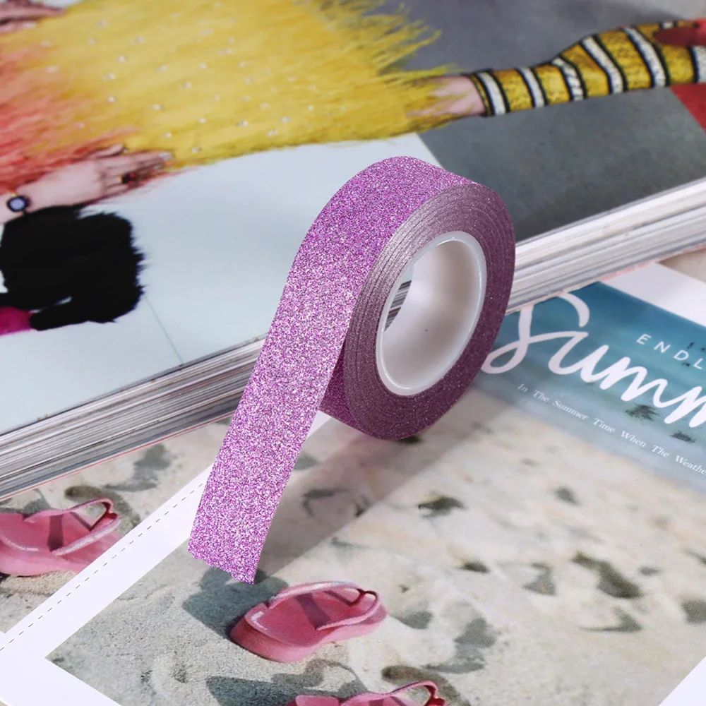 

1 Pcs 10M duct tape Glitter Washi Sticky Paper Masking Adhesive Tape Label Craft Decorative DIY Pink color High Quality