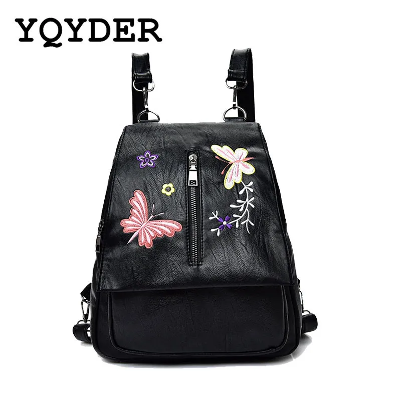 

2017 New Embroidery Butterfly Women Backpack School Bags For Girls Brand Shoulder Bag Fashion PU Leather Ladies Travel Backpacks
