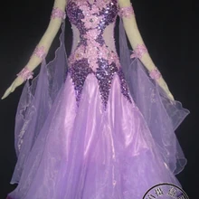 Настроить фиолетовый Стандартный Вальс Танго фокстрот быстрый шаг бальных современных соревнований платье без рукавов сзади вырез Леди Девушка