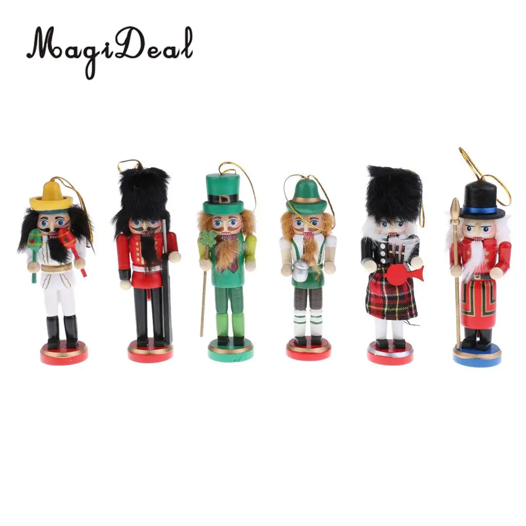 11Pcs 12cm Christmas Decorations Wooden Soldiers Nutcracker Puppets Figures Pendants Christmas Ornaments Office Table Desk Decor