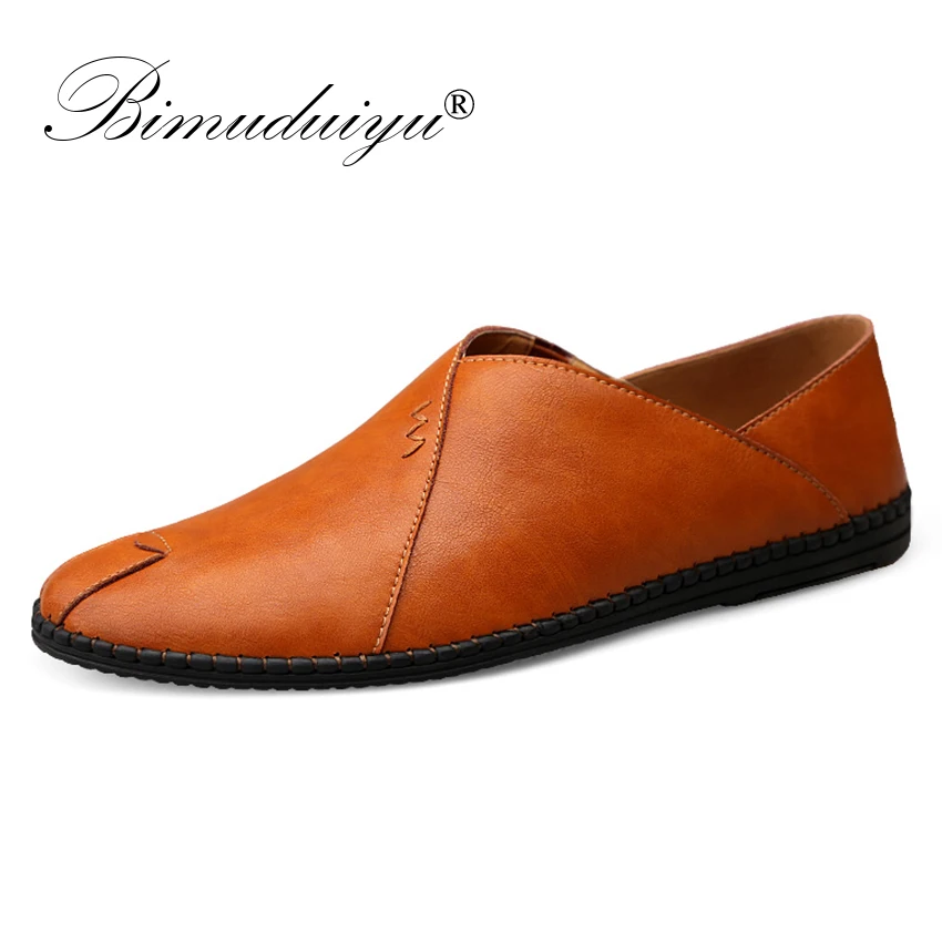

BIMUDUIYU Cow leather Mens Loafers Fashion Handmade Moccasins Soft Leather Slip On Men's Shallow Casual Shoes Breathable Flats