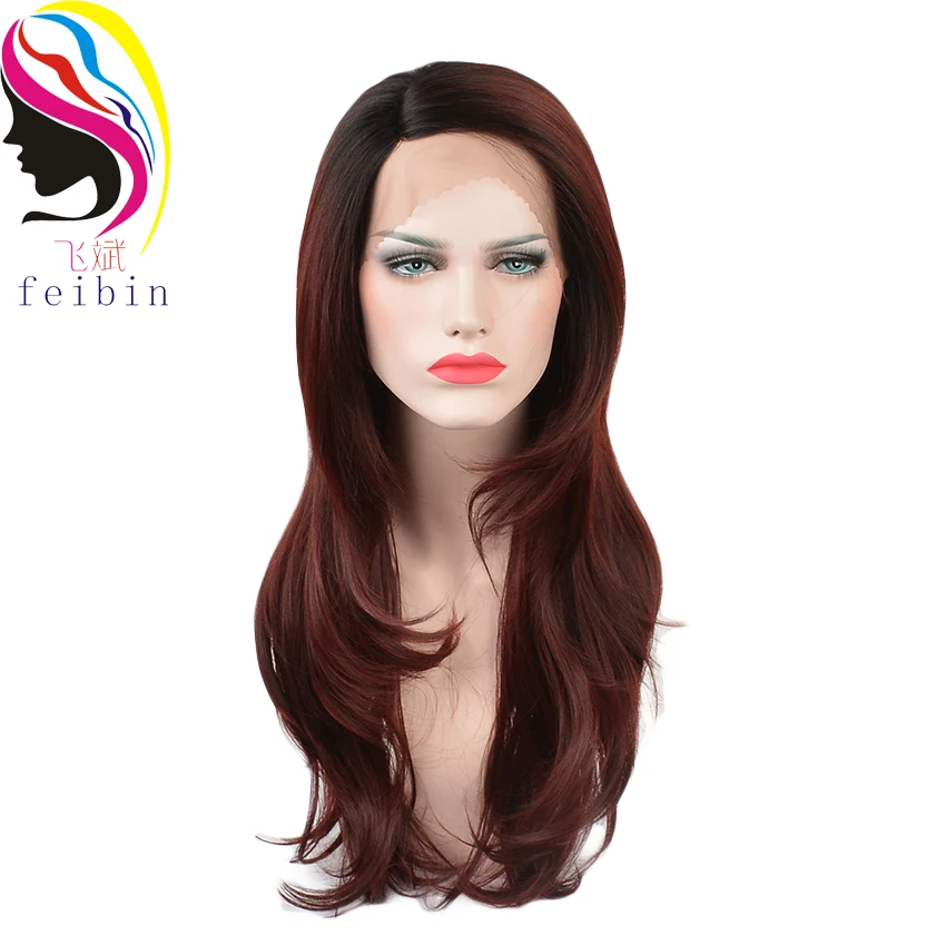 

Feibin Lace Front Wigs Synthetic Long Nature Wavy Wig Nature Black Brown High Temperature Fiber Hair for Women 26inch 70cm B23