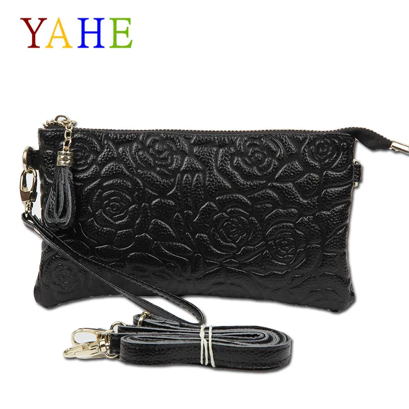 

YaHe Women Genuine Leather Purse and Handbag Female Clutch Phone Wallet Girls Shoulder Bag Long Brand Flower Rose Bag For Ladies