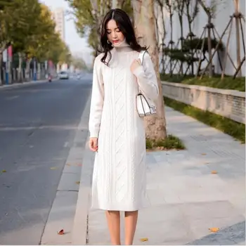 

Korean version of the new female thickening base sweater dress Slim was thin Turtleneck twist knit dress