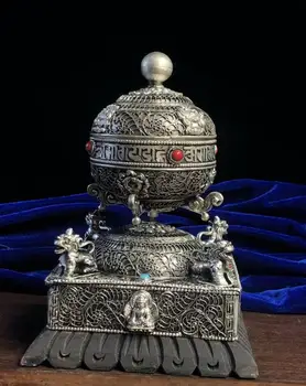 

Chinese Antique Tibetan Buddhism Handcrafted Tibetan Silver Turning Wheel