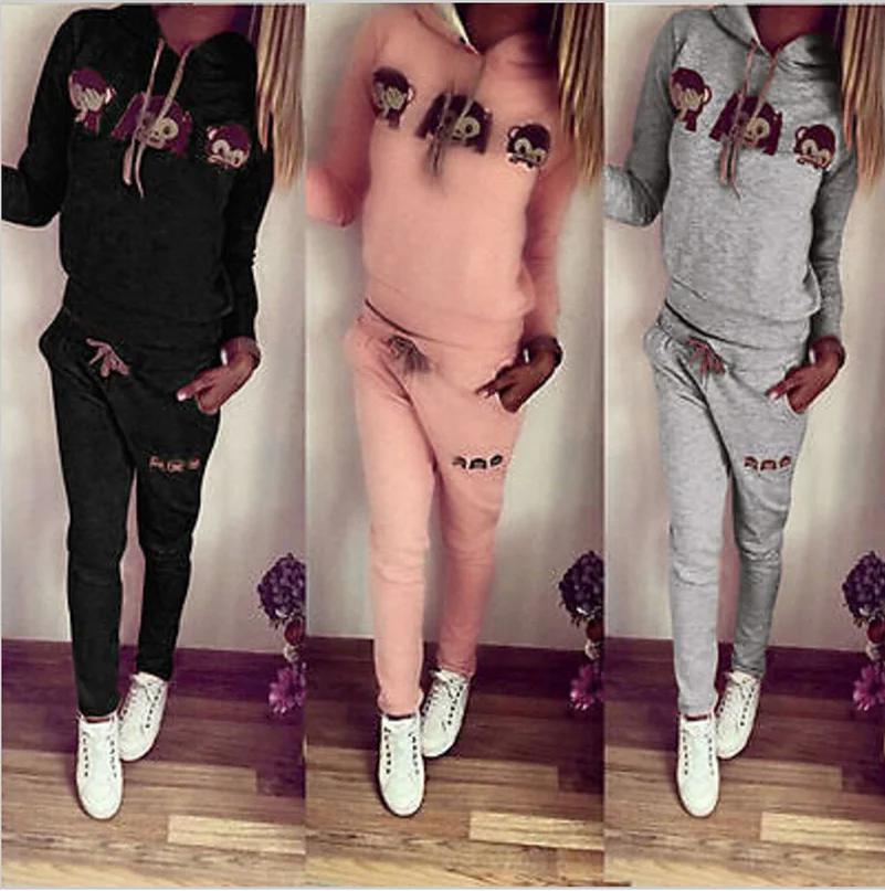 

Monkey Hooded cute Suit Set 2019 Women Tracksuit Two-piece Sport Style Outfit Jogging Sweatshirt Fitness Lounge Sportwear