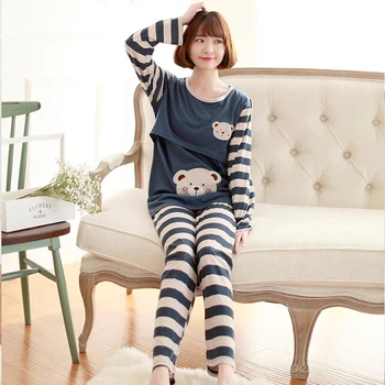 

Spring and autumn large pregnant women pajamas home nursing wear, plus size maternity nursing pajamas home wear suit 1612