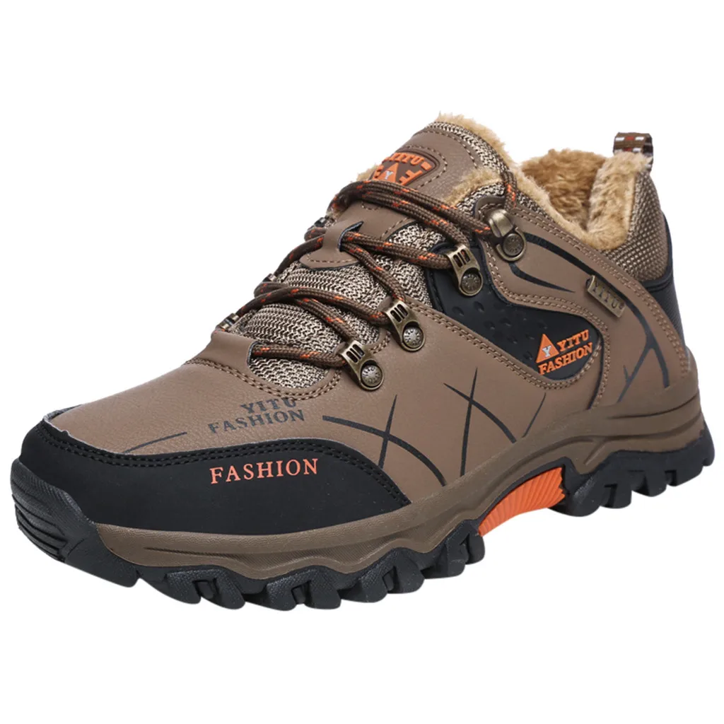 CHAMSGEND Men's Plus velvet outdoor sports shoes non-slip thick bottom lightweight wear shock absorption breathable hiking shoes