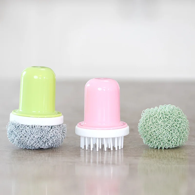 

Kitchen Non-stick Brush Scouring Pad Nano Planting Fiber Cleaning Steel Ball With Handle Environmentally Friendly Kitchen Cleani