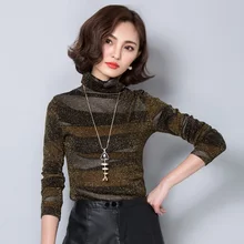 Blusas2016 Summer Women BlousesTops Women’s Clothing Blouses Shirts Fashion Long Turtleneck Stripes Lace Blouse Vetement Femme