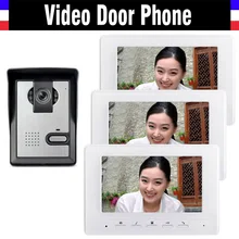 7 inch color lcd video door phone intercom doorbell System video intercom interphone 3-monitor 1-Door Camera for Home Villa