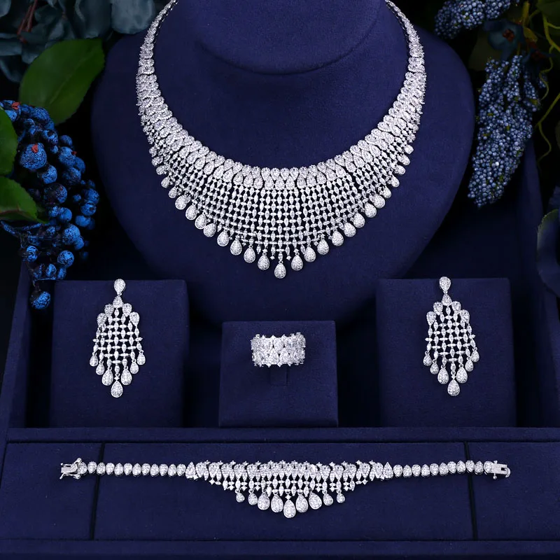 

ACCKING Luxury Bridal Cubic Zirconia Necklace BraceletEarrings Sets For Women Luxury Dubai African CZ Stone Wedding Jewelry Sets