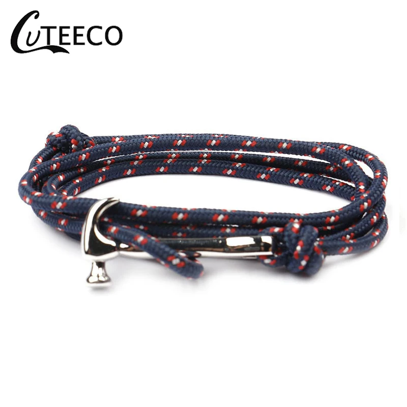 

CUTEECO Genuine Handmade Braided Vintage Leather Anchor Bracelets Men Stainless Steel Punk Jewelry Pulseras Hammer Bracelets