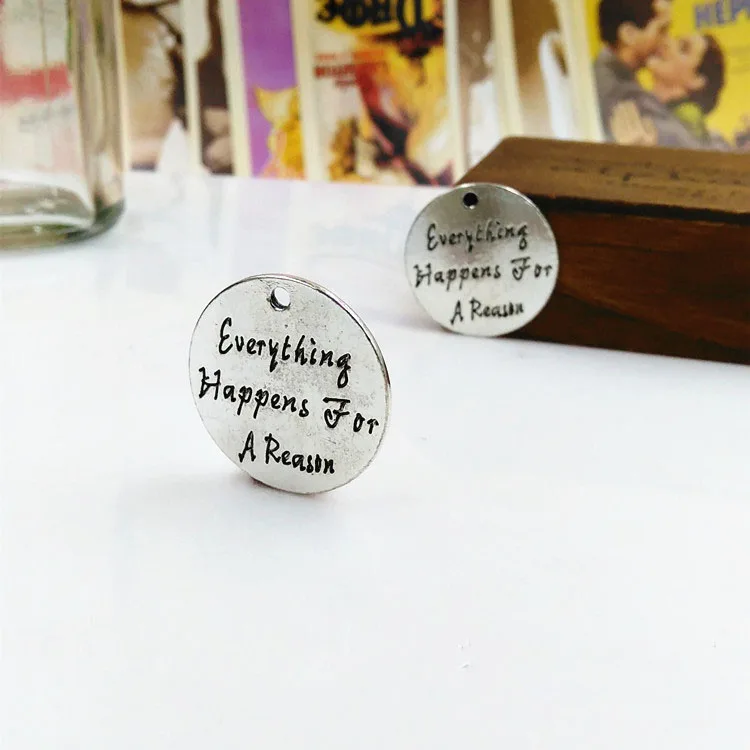 High Quality 20 Pieces/Lot Diameter 24mm Everything Happens For A Reason Quote Charms Alphabet Charm Pendant | Украшения и
