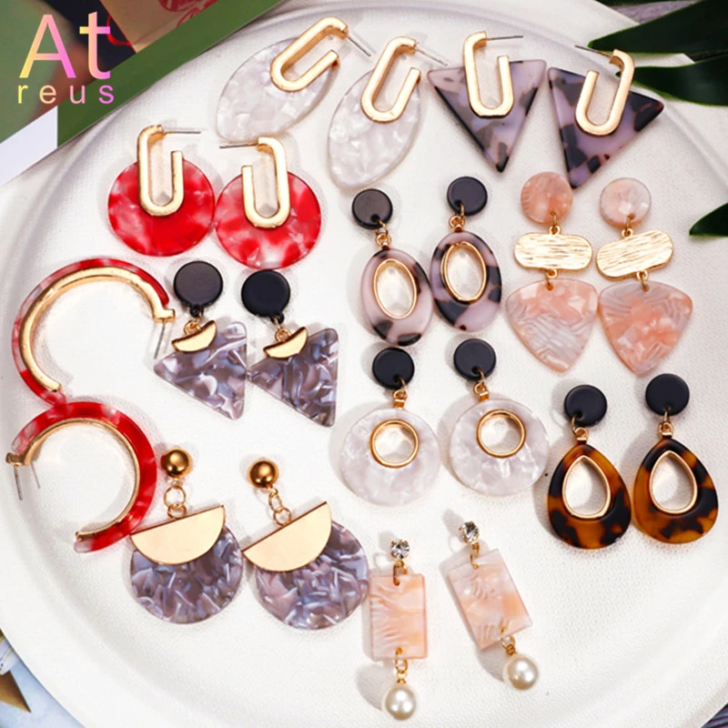 

Japanese and Korean Acetate Earrings Women Thin Large Acetic Acid Hoop Earrings Factory Wholesale Flower Resin Earrings Chic