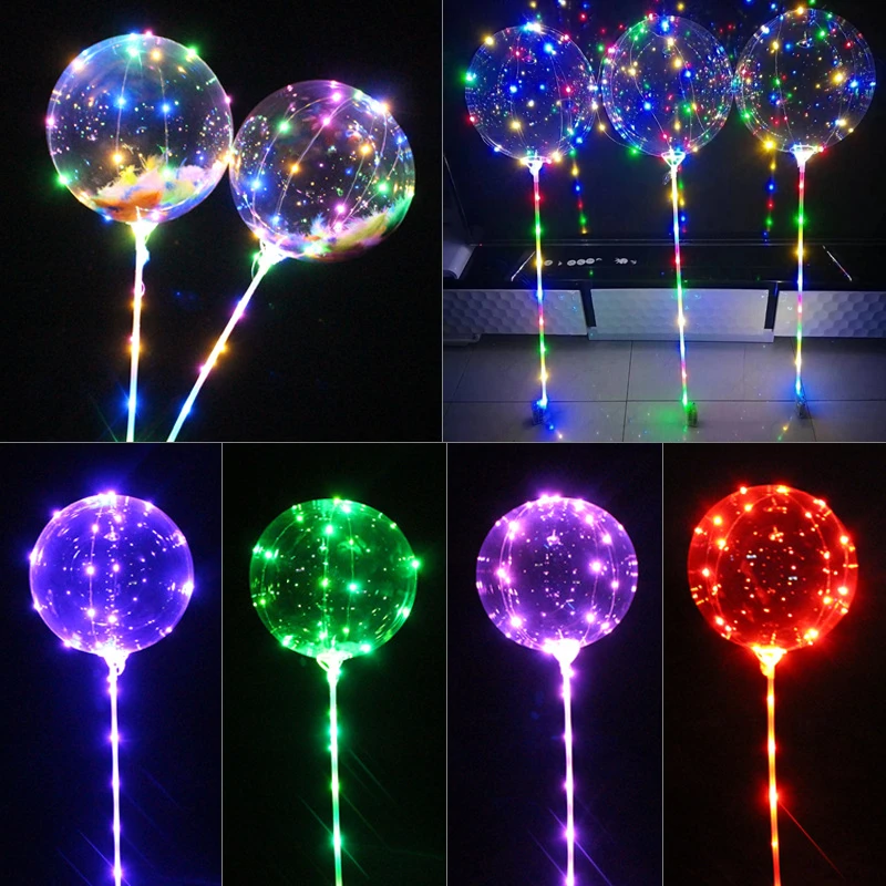 

4pcs Colorful LED Bobo Balloon Set Transparent Glowing Helium Balloons Kids Toy Baby Birthday Wedding Party Bridal Shower Decors