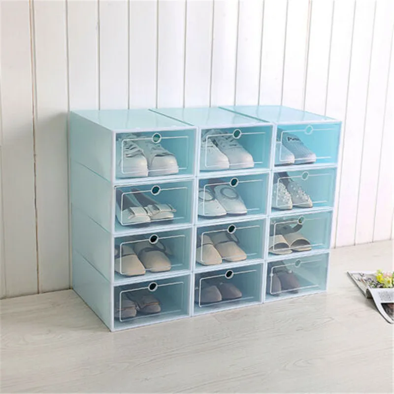 

3Pcs/Set Home Shoes Organizer New Soild Color Plastic Storage Clear Boxes Fashionable Stackable Foldable Handy Cases Hot Selling