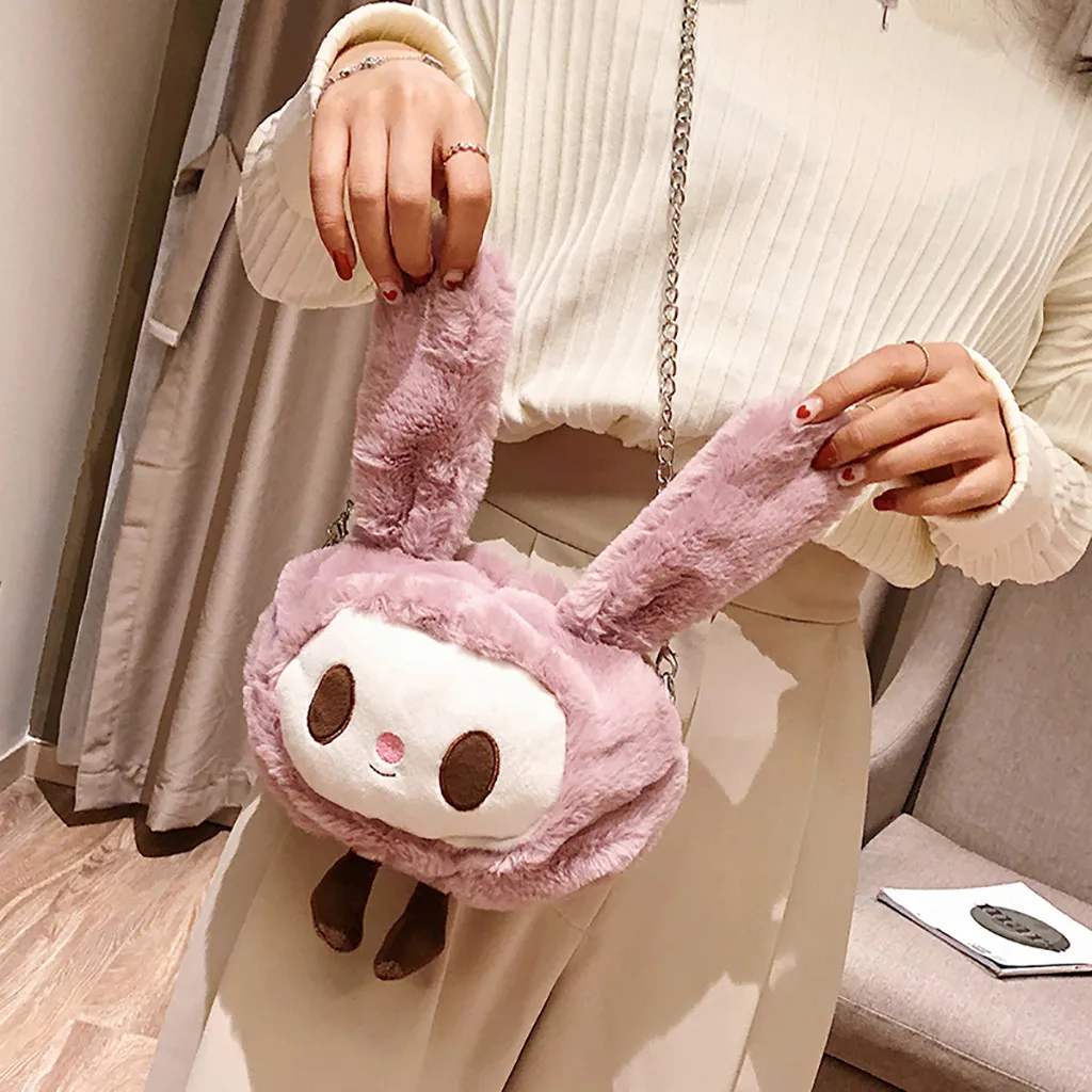 

Cute Cartoon Plush Animal Messenger Shoulder Bag For Autumn Winter Women Shoulder Bag Female Fashion Cell Phone Chain Bag#