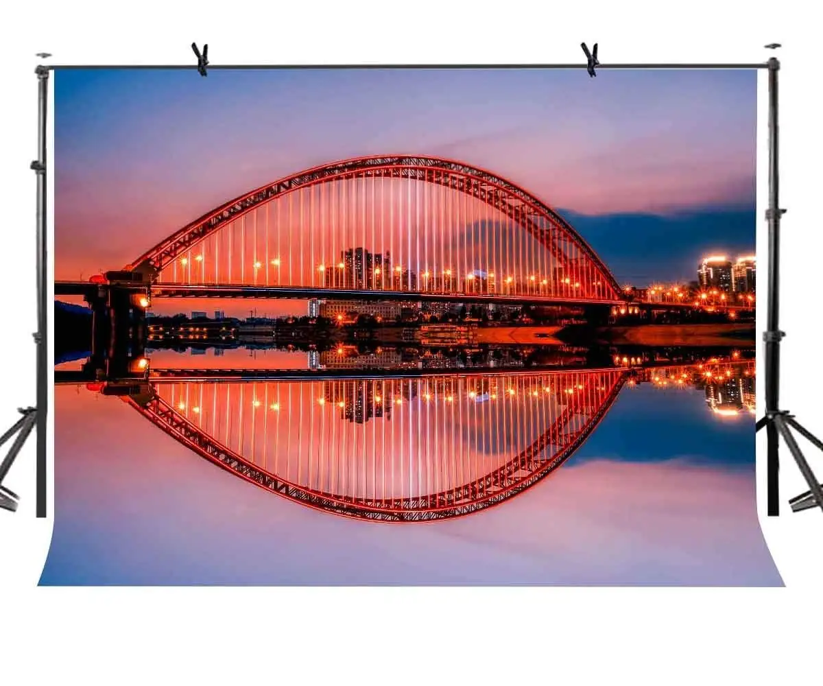 

7x5ft Bridge Night Backdrop Beautiful Bridge Night Photography Background and Studio Photography Backdrop Props