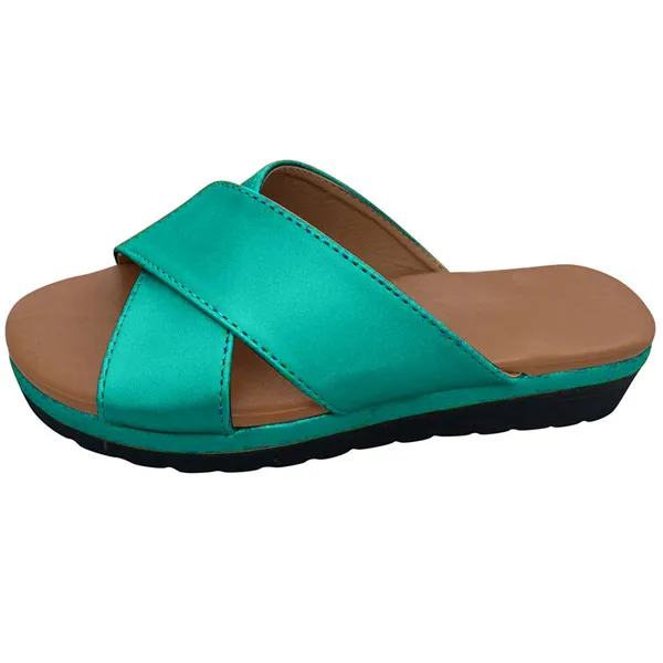 Женская обувь; шлепанцы без шнуровки; шлепанцы для отдыха; обувь на танкетке с открытым носком; римские шлепанцы; сандалии; Sandalias mujer; - Цвет: Green
