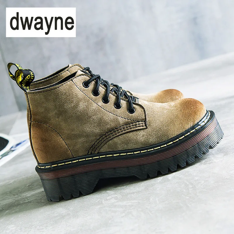 

2018 Fashion Hot Sale Winter Autumn Women Boots Platforms Square Heel Ankle Boots Leather Motorcycle Lady Shoes Martin Lace-Up