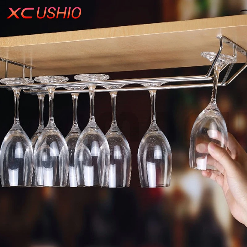 Barware Wine Rack Glass Cup Holder Metal Wine Holder Bar Double Row Stainless Steel Accessories