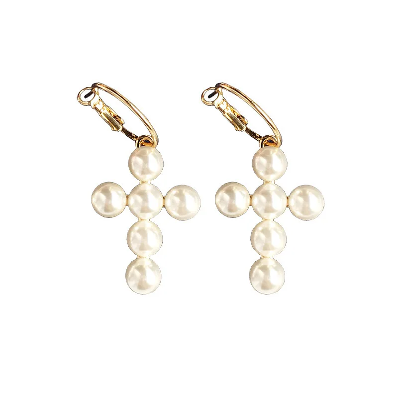 

Tassel cross Retro Stud Earrings Wild Pearl Style Ladies Fashion exaggeration Temperament Geometric Simple New Earrings