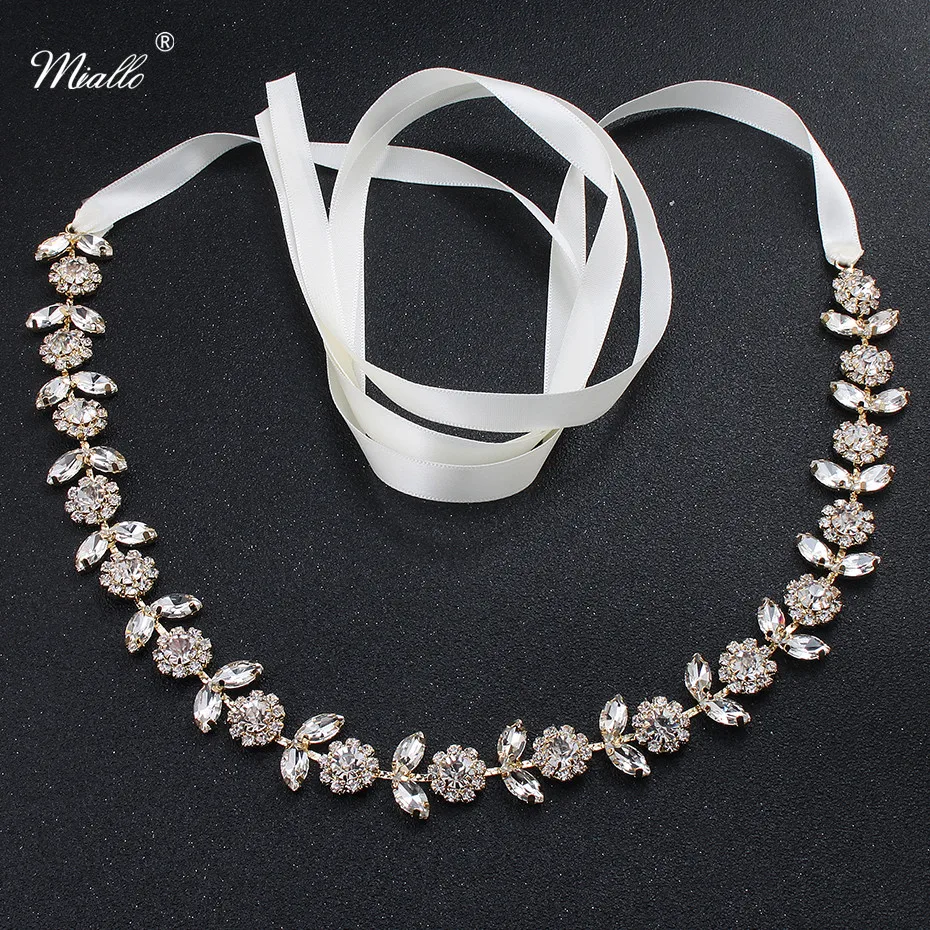 

Miallo Classic Flower Thin Rhinestone Alloy Wedding Belts & Sashes Skinny Sashes Bridal Dress Accessories for Bride Bridesmaids