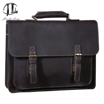 

2019 Retro Bag Crazy Horse Genuine Leather Men Briefcase Classic Handbag Business Buckle Laptop Office Shoulder Bag Portfolio