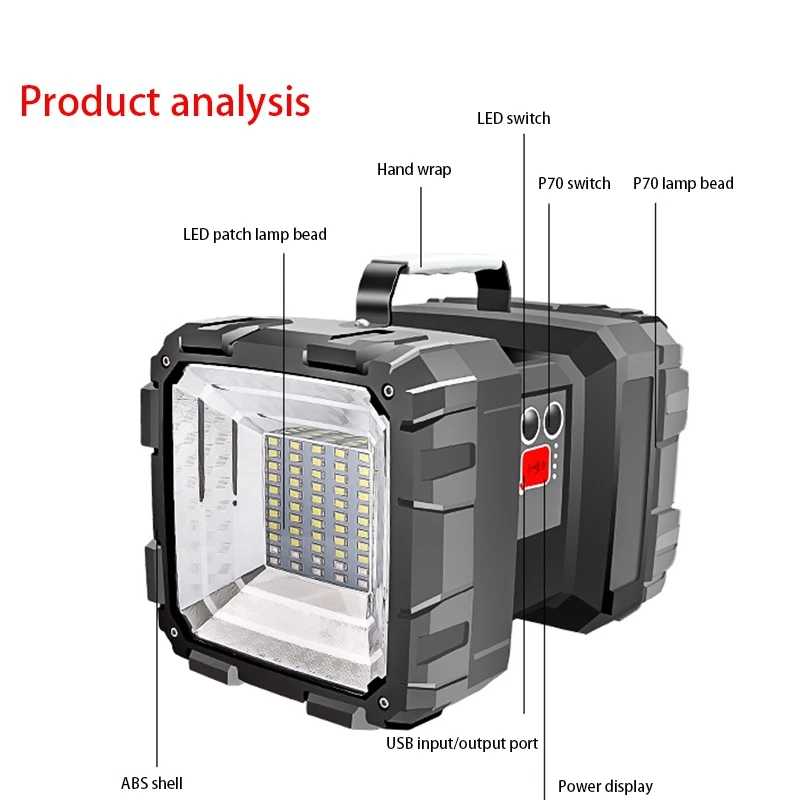  Outdoor Charging Portable Solar Work Light Wild Fishing Night Fishing Light Glare Searchlight 500 M