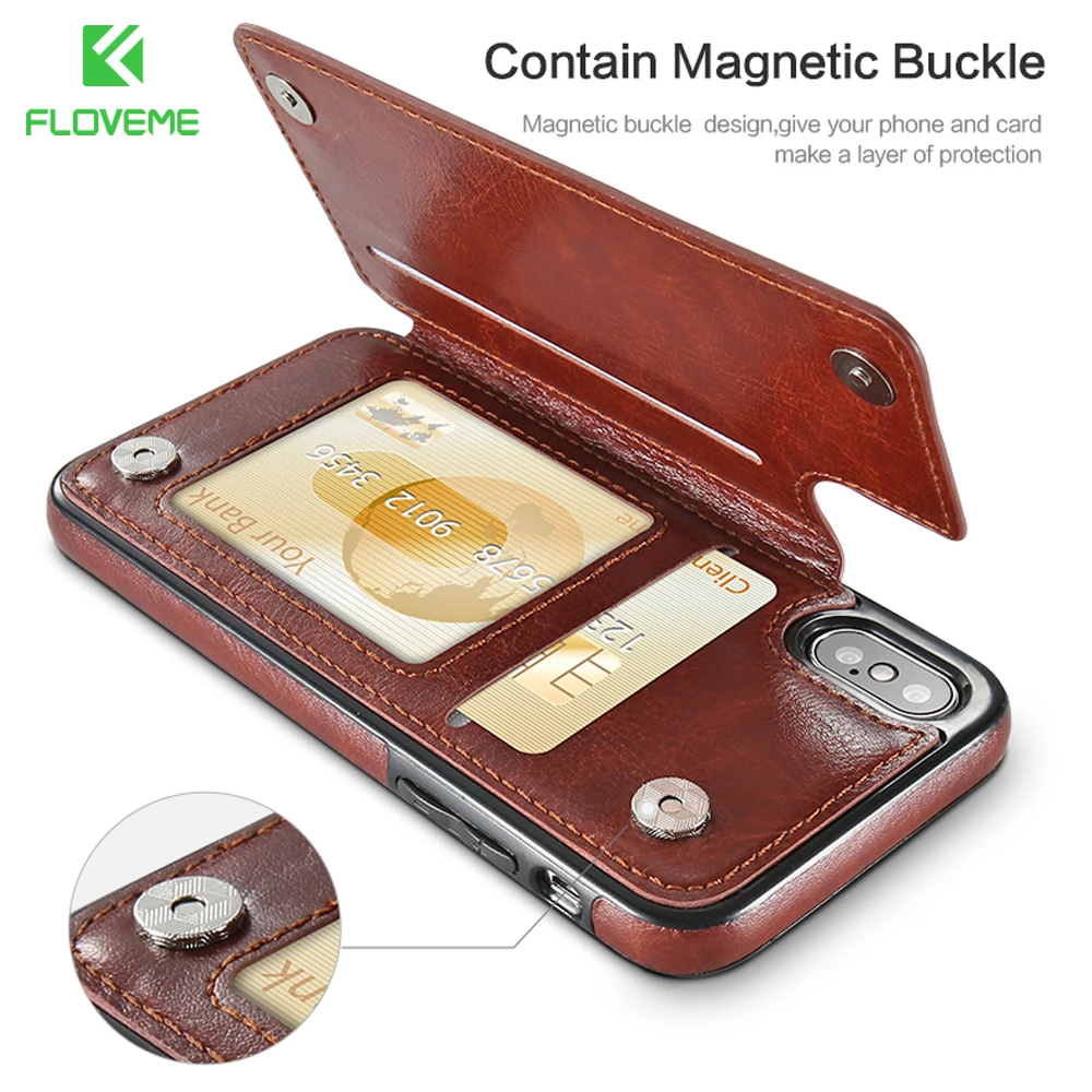 Флип чехол FLOVEME кожаный для iPhone X 7 8 Plus 6 6S флип с отделением карт XR XS Max 11 Pro Coque|case for