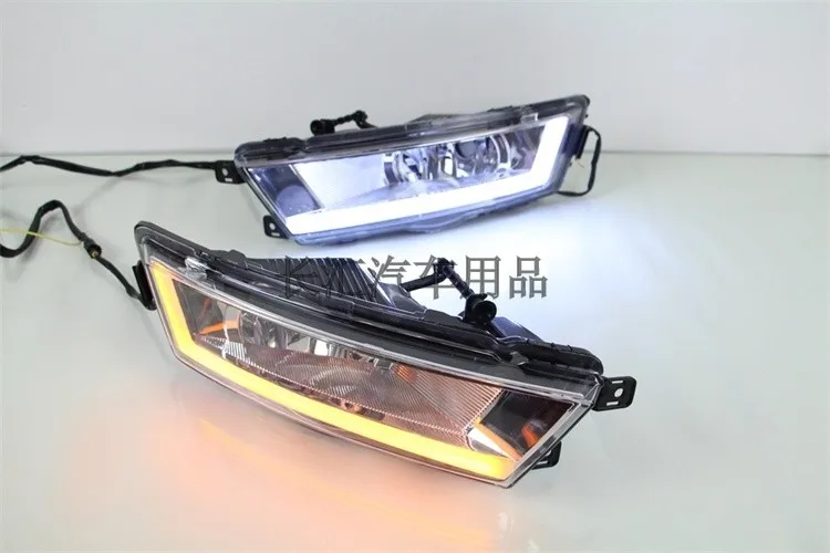 

New arrival led drl daytime running light fog lamp with yellow turn signal for skoda rapid 2013-15, top quality, plug and play
