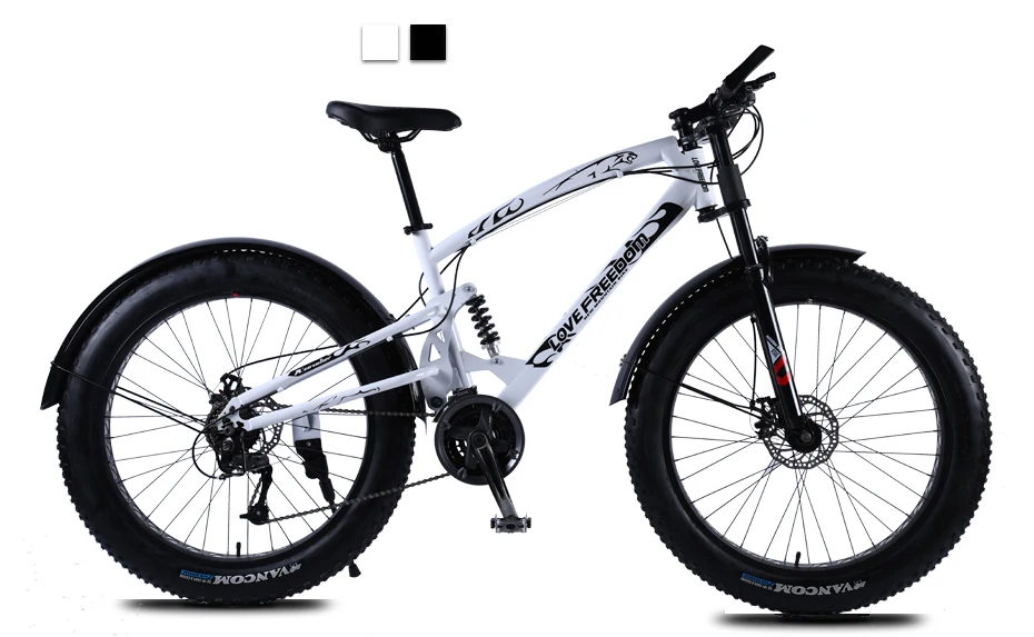 Discount Love Freedom  Mountain Bike 7/21/24/27 Speed 26*4.0 Fat Bike Front And Rear Shock brake Snow bike Russian shipping 26