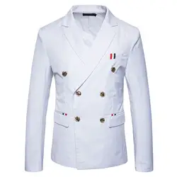 2018 г. весенние и осенние модные новые Для Мужчин's Повседневное Slim Fit двубортный пиджак Для мужчин белый Бизнес Британский Формальные Куртка
