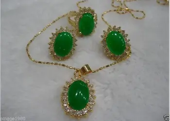 

Hot sale***Fashion jewelry beautiful green jade stone necklace pendant earring ring7-9 Set Fashion Wedding Party Jewellery jade