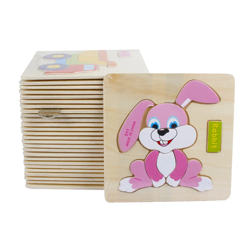 

DDWE Wooden Puzzles Toys Baby 3D Cartoon Animals Jigsaw Puzzle Toy Kids Educational Toys For Child 1-3 Years Old