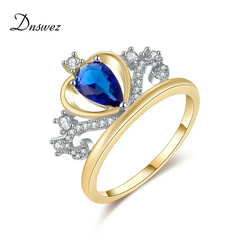 

Dnswez FLASH SALE Blue Zircon Crown Ring Rose Gold Color New Arrival My Princess Queen Crown Stackable Rings Jewelry Gift R1194