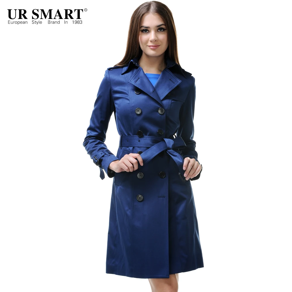 

URSMARTArt style double-breasted women's coat long section of female British style windbreaker jacket