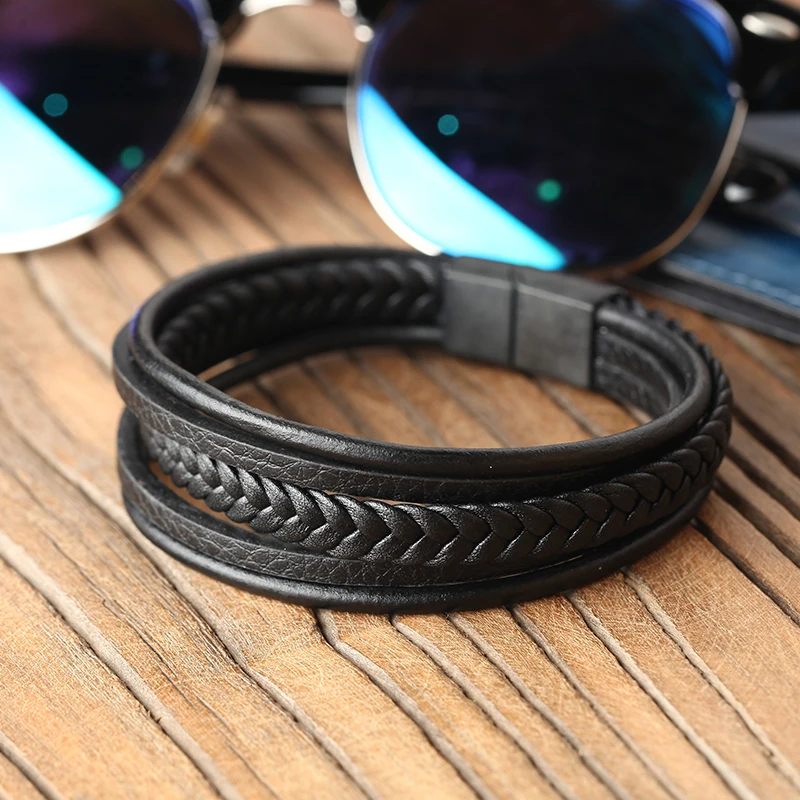 

Mcllroy bracelets magnet multilayer knit vintage genuine leather wristband couple gifts customize bracelet&bangle logo bohemian