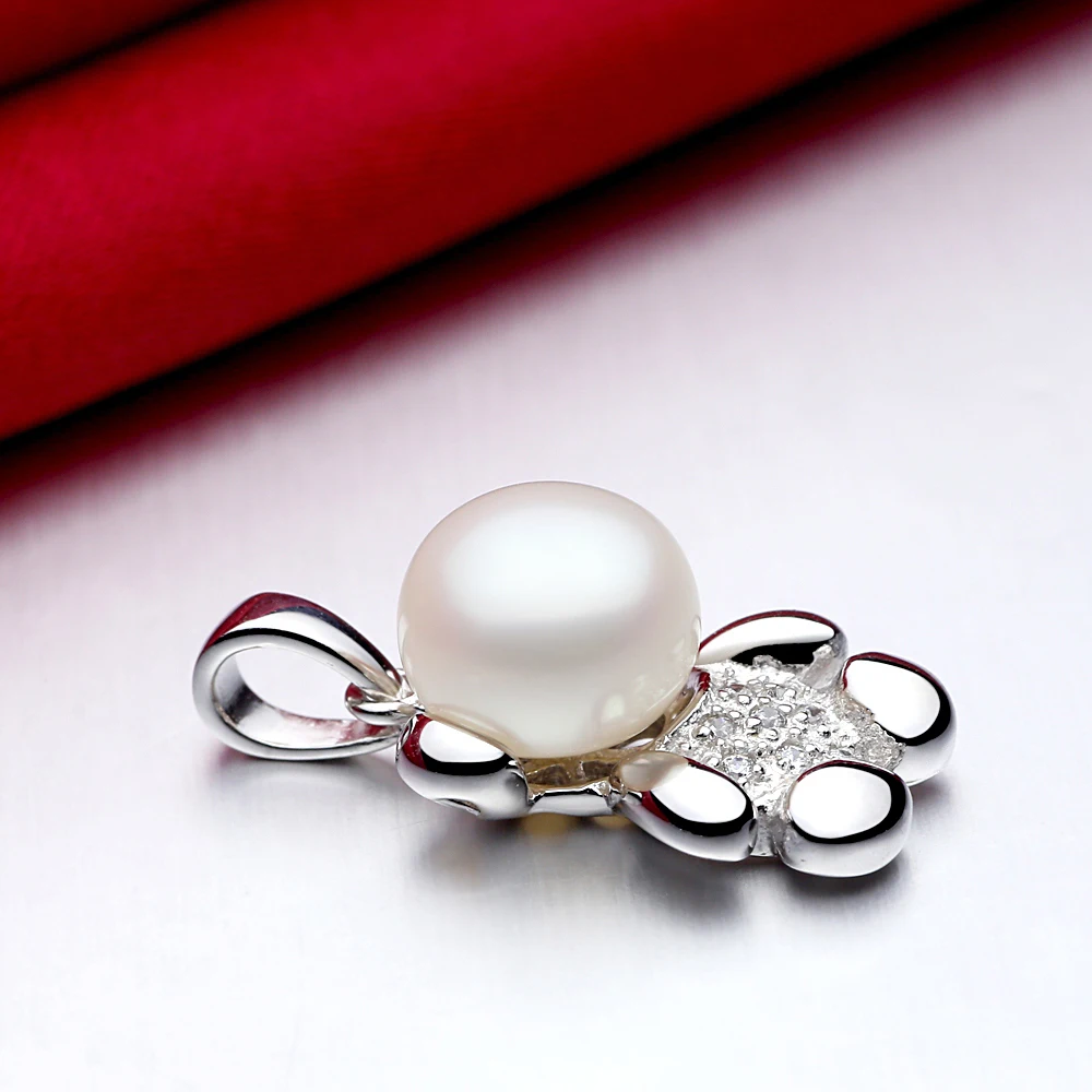 925 Sterling Silver Pendant Natural Freshwater Pearl Necklace for Girls Women Lovely Bear Design