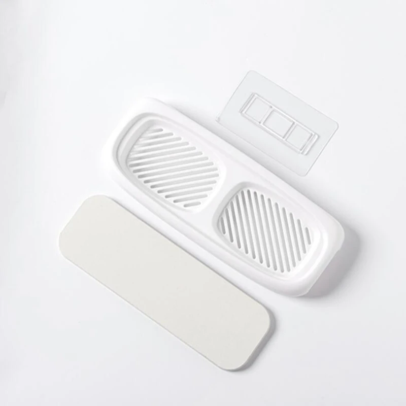 Punch-free Wall-mounted Stroage Rack Double Grid Soap Dish Non-slip Drainage Toilet Bracket