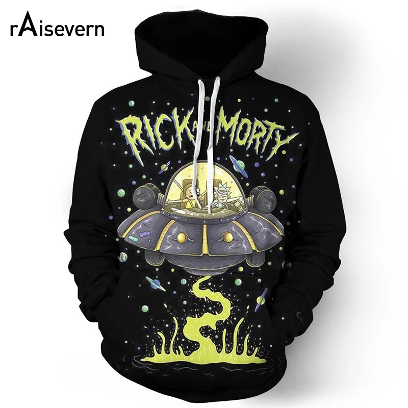  Raisevern Rick And Morty UFO Hoodie Pockets Sweatshirt Men Women Long Sleeve 3d Pullover Hoody Tops