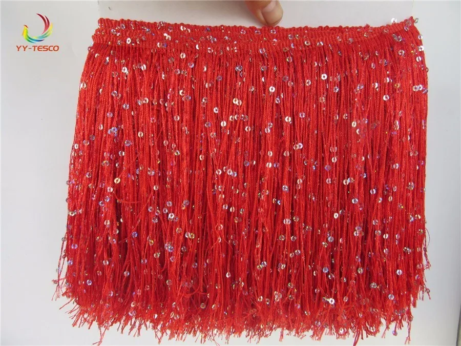 10 Yards Polyester Tassel Fringe 20cm long Sequins red Tassel Trimming Lace Ribbon Trim Latin