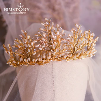 

Himstory Handmade Pearls Bridal Headdress Wedding Tiaras Crowns Crystal Brides Hair Accessory Hair Jewelry Wedding Jewelry Gifts