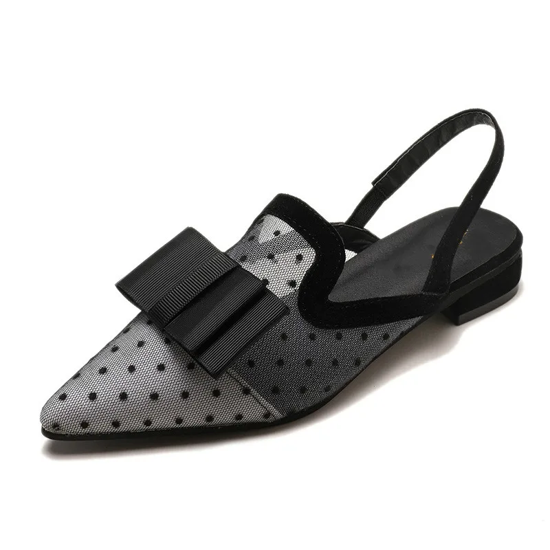 

Chaussures Femme 2019 Dot Mesh Women Shoes Big Bow Pointy Toe Summer Ballet Flats Woman Shoes Street Fashion Slingback Sandals