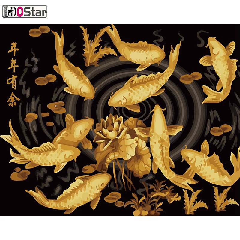

Have fish every year,chinese style goldern fish painting , DIY oil painting,Acrylic Paint By Numbers On Canvas For Home Decor